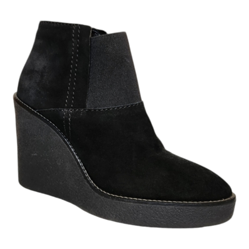 Aquatalia Veera Black Suede Wedge Heel Weatherproof Ankle Boot Size 7